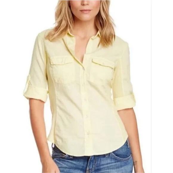 James Perse Womens Yellow Cotton Ribbed Surplus Button Down Shirt US 4 Large - Picture 1 of 9